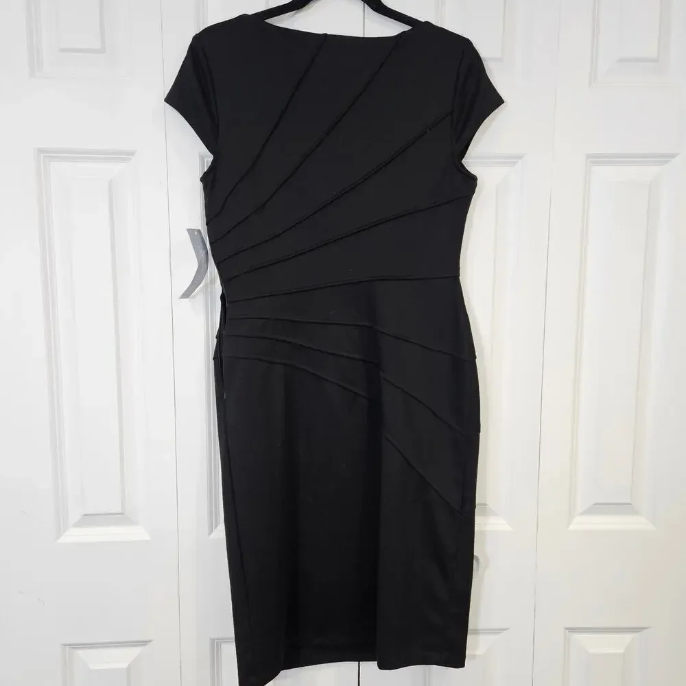 London Times NWT Black Cap Sleeve Knee Length Dress Size 10 - Picture 2 of 10
